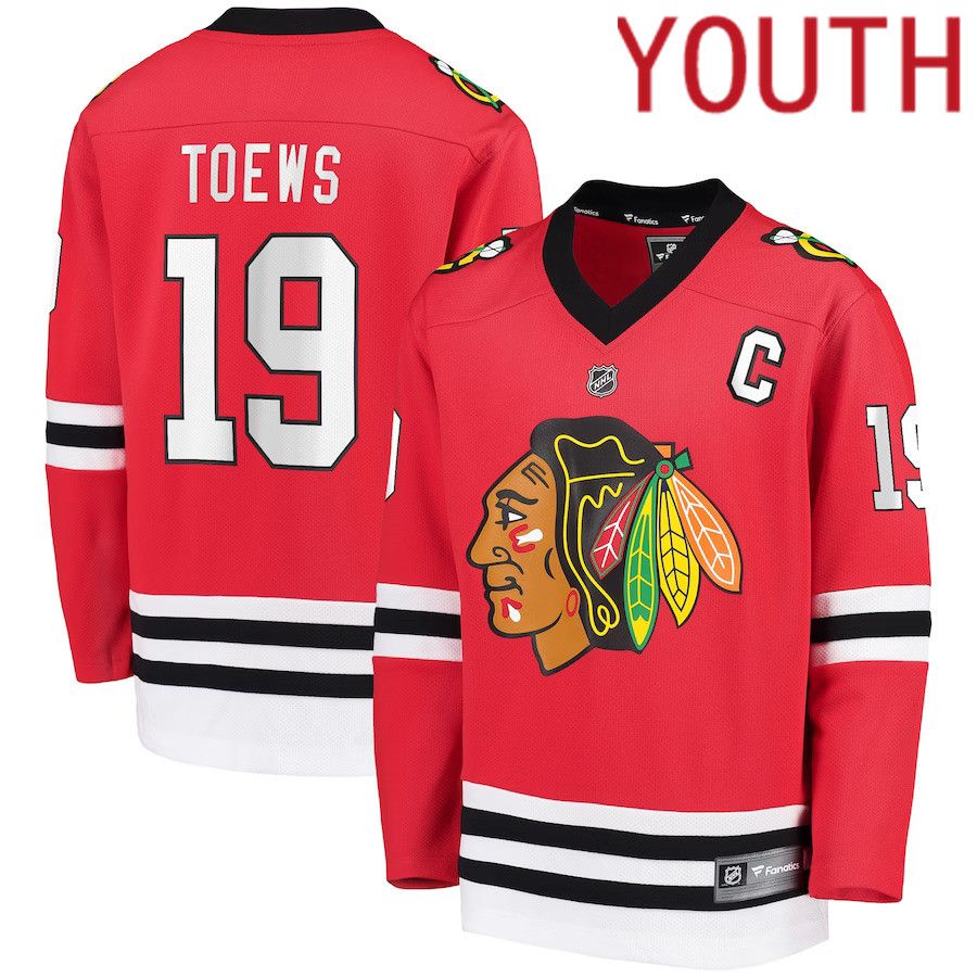 Youth Chicago Blackhawks #19 Jonathan Toews Fanatics Branded Red Replica Player NHL Jersey->youth nhl jersey->Youth Jersey